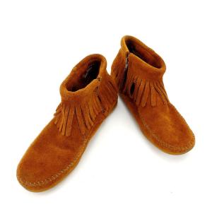 【30％OFF★SUMMER SALE】ミネトンカ ブーツ シューズ 靴 レディース ♯6 アンクル コンチョ フェザー キャメル系 中古