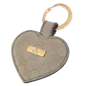 【30％OFF★SUMMER SALE】グッチ キーリング キーホルダー レディース ロゴプレート付き ハートモチーフ グッチシマ ベージュ×ゴールド 中古