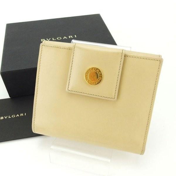 ブルガリ Wホック財布 二つ折り財布 レディース ブルガリブルガリ ベージュ×ゴールド 中古