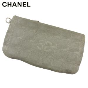 【30％OFF★SUMMER SALE】シャネル ポーチ 化粧ポーチ レディース メンズ オールドシャネル ニュートラベルライン グレー 灰色 シルバー 中古