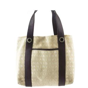 ブルガリ ロゴマニア トートバッグ キャンバス ベージュ[訳あり  