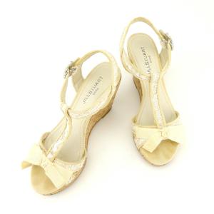 【30％OFF★SUMMER SALE】ジルスチュアート シュー サンダル シューズ 靴 レディース ♯23 コルクウェッジソール リボン レース ベージュ シルバー 中古