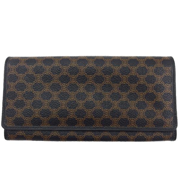セリーヌ CELINE 長財布 マカダム ブラック×ベージュ レディース 中古