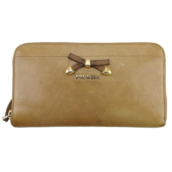 【初売りSALE★30%OFFクーポン】プラダ PRADA 長財布 リボン ベージュ ゴールド ピン...
