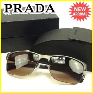 プラダ PRADA サングラス メガネ メンズ可 サイドロゴプレート SPR51O LA8-6S1 3N ハーフリム 中古 美品 セール J17576｜branddepot