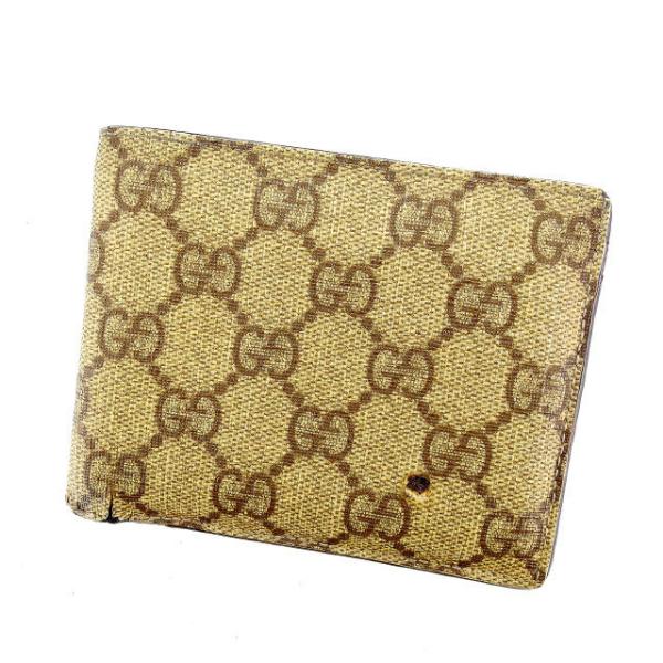 グッチ 二つ折り札入れ レディース ＧＧプラス ベージュ×ブラウン 中古