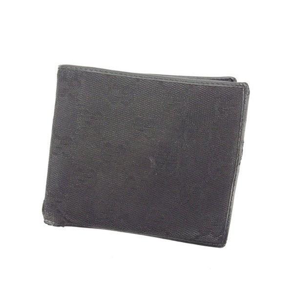 グッチ 二つ折り財布 レディース ＧＧキャンバス ブラック 中古