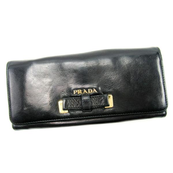 【初売りSALE★30%OFFクーポン】プラダ PRADA 長財布 リボンモチーフ ブラック レディ...