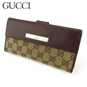GUCCI グッチ 長財布 GGキャンバス ベージュ×ブラウン レディース
