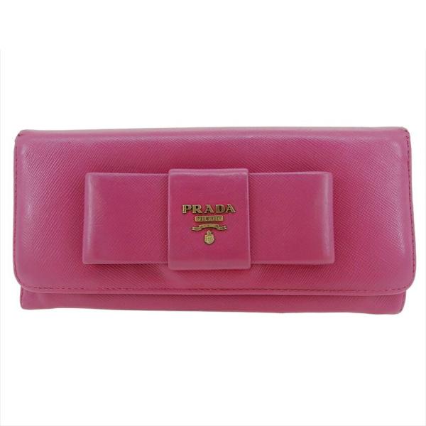 【初売りSALE★30%OFFクーポン】プラダ PRADA 長財布 リボン フィオッコ ピンク ゴー...