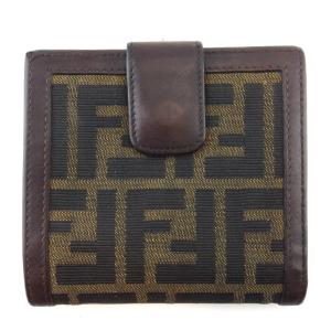 FENDI フェンディ 二つ折り財布 ズッカ Wホック 長財布 2804 01339 ブラウン系×ブラック系 キャンバス×レザー ユニセックス SAS ヴィンテージ 美品【本物保証】 FENDI（フェンディ） 二つ折り財布 ズッカ Wホック 長財布 キャンバス