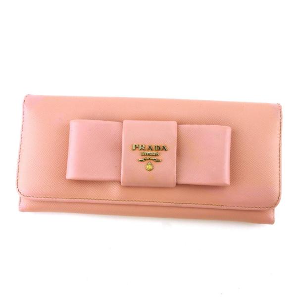 【初売りSALE★30%OFFクーポン】プラダ PRADA 長財布 リボン フィオッコ ピンク ゴー...