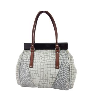 ジョルジオアルマーニ GIORGIO ARMANI ハンドバッグ クロコ調 ホワイト 白 グレー 灰色 ブラウン系 レディース 中古