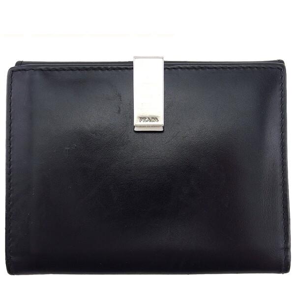 【初売りSALE★30%OFFクーポン】プラダ PRADA 二つ折り財布 ブラック　シルバー レディ...