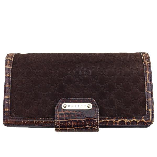 セリーヌ CELINE 長財布 マカダム ブラウン ベージュ レディース 中古