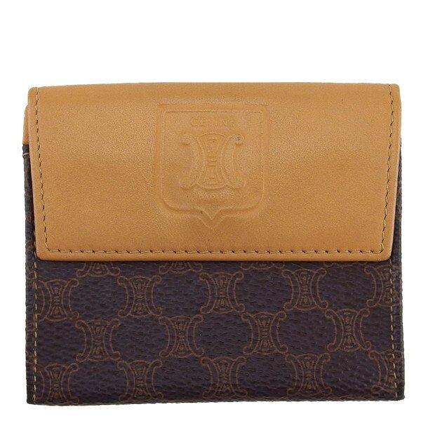 セリーヌ CELINE コインケース マカダム ベージュ×ダークブラウン レディース 中古