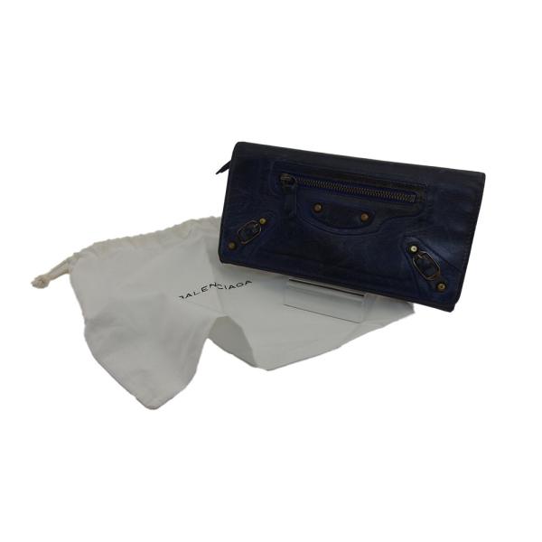 バレンシアガ BALENCIAGA 長財布 クラシックマネー ネイビー ブルー レディース 中古
