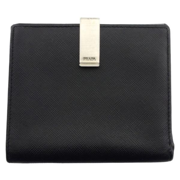 【初売りSALE★30%OFFクーポン】プラダ PRADA 二つ折り財布 ロゴクリップ ブラック レ...