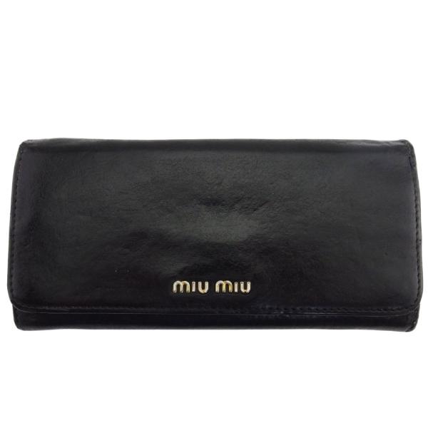 ミュウミュウ MIUMIU 長財布 ロゴ ブラック ブラウン ユニセックス 中古