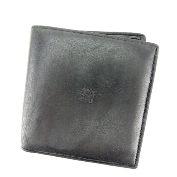 【ウィンターSALE★30%OFFクーポン】ロエベ 二つ折り 財布 レディース アナグラム ブラック...