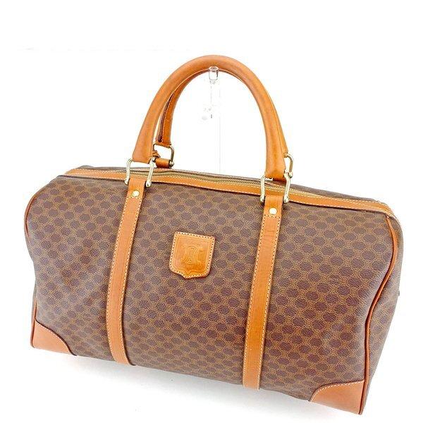 セリーヌ CELINE ボストンバッグ マカダム ブラウン ベージュ ゴールド レディース 中古