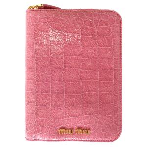 美品 ミュウミュウ 手帳カバー クロコ 型押し ピンク システム手帳 レザー Miumiu 当店限定販売 レディース ラウンドファスナー 型押しレザー