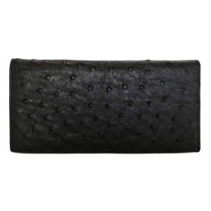 未使用 オーストリッチ 長財布 ブラック 黒 本オーストリッチ 財布 レザー 二つ折り長財布 二つ折り財布 紳士用 買収 メンズ