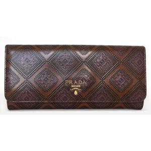 プラダ 長財布 型押し レザー 40 Offの激安セール ブラウン 総柄 レトロ風 レトロ Prada レディース 長サイフ ファスナー付 クラシカル 財布