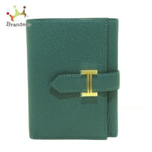 エルメス HERMES 3つ折り財布 美品 ベアンコンビネ ダークグリーン ゴールド金具 シェーブル 新着 20210907
