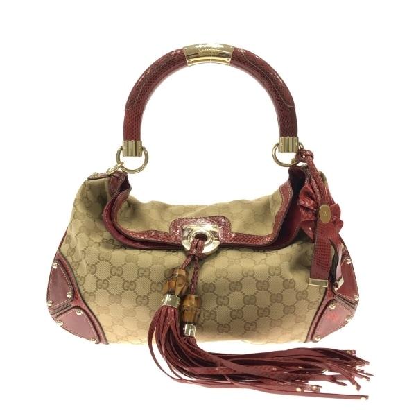 グッチ GUCCI ショルダーバッグ インディ/GG柄 191719 ベージュ×ボルドー ジャガード...