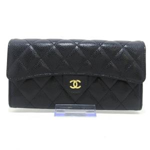 シャネル CHANEL 長財布 美品 マトラッセ AP0241 黒 ゴールド金具 キャビアスキン 新...