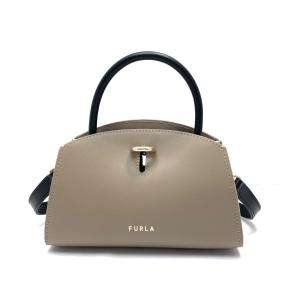 フルラ FURLA ハンドバッグ 美品 ジェネシ ベージュ×アイボリー×黒 ミニバッグ レザー 新着 20240509｜brandear