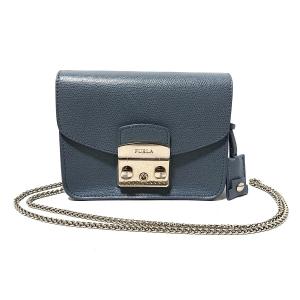 フルラ FURLA ショルダーバッグ 美品 ライトブルー×ゴールド チェーンショルダー/ミニバッグ 新着 20240524｜brandear