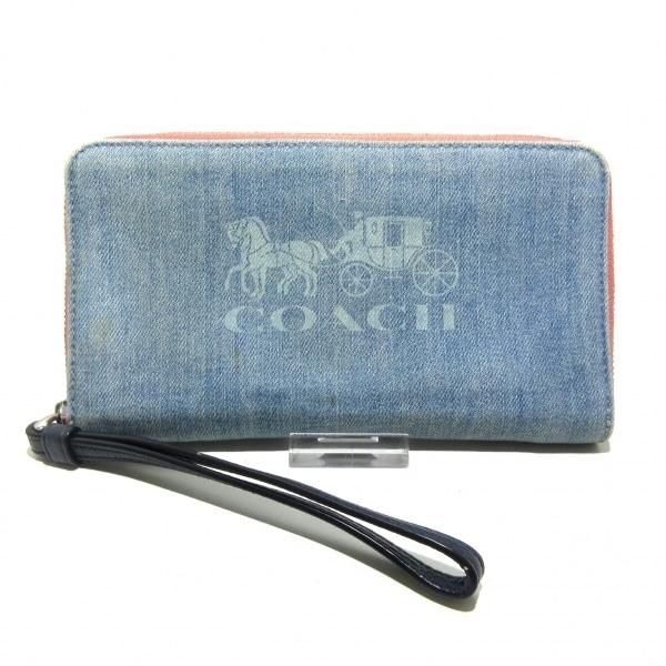 コーチ COACH 長財布 - 1281 ライトブルー×ピンク ラウンドファスナー デニム 新着 2...