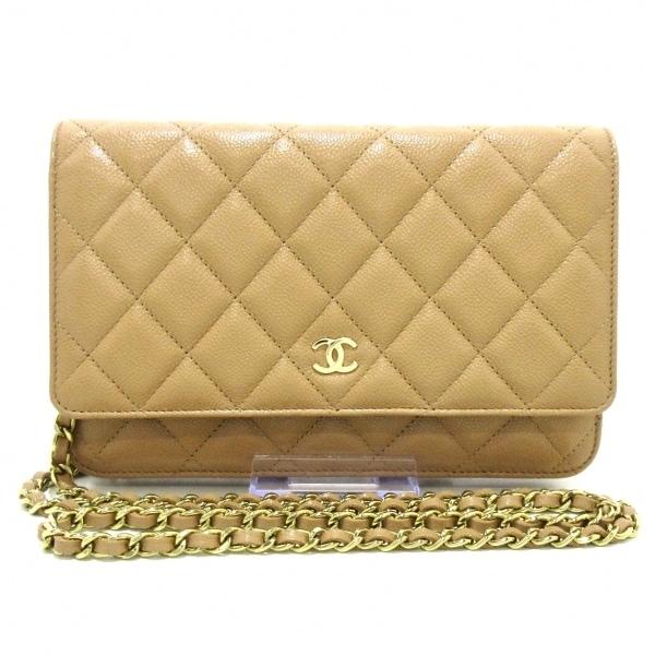 シャネル CHANEL 財布 美品 マトラッセ AP0250 ベージュ チェーンウォレット/ゴールド...