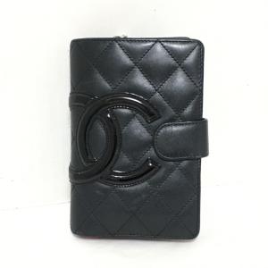 シャネル CHANEL 2つ折り財布 カンボンライン A50080 訳あり 黒 ラムスキン×エナメル...