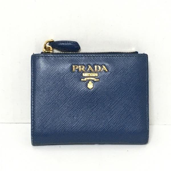 プラダ PRADA 2つ折り財布 - 1ML023 ブルー パスケース入れあり サフィアーノメタルレ...