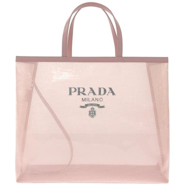 プラダ PRADA トートバッグ 美品 スパンコール メッシュ トートバッグ 1BG416 ピンク ...