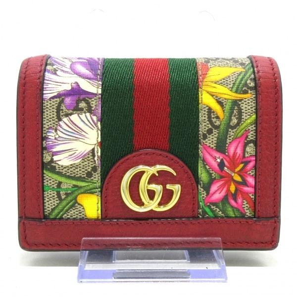 グッチ GUCCI 2つ折り財布 オフィディア GGスプリーム 523155 ベージュ×レッド×マル...