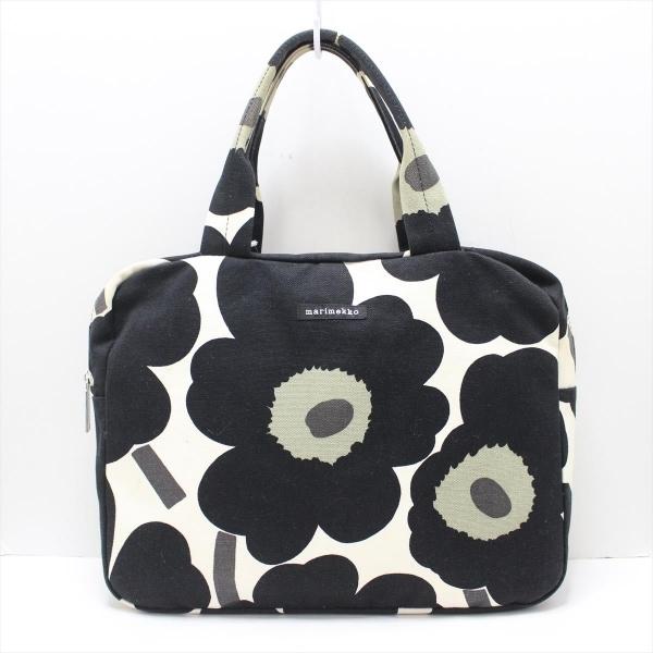 マリメッコ marimekko ハンドバッグ - 白×黒×カーキ ウニッコ キャンバス 新着 202...