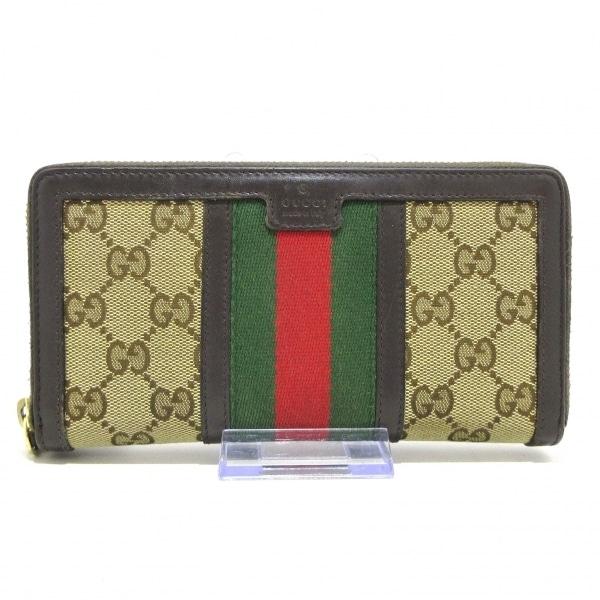 グッチ GUCCI 長財布 シェリー/GG柄 406754 ベージュ×ダークブラウン ジャガード×レ...