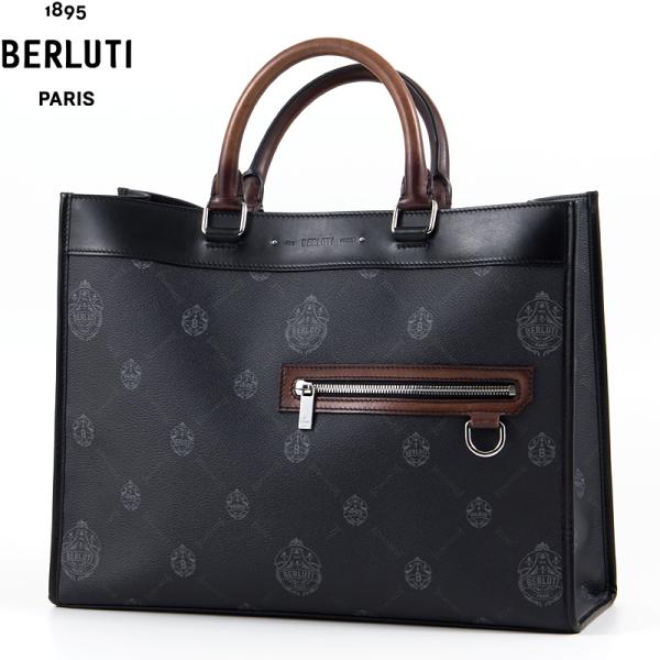 【BF】ベルルッティ BERLUTI ウリス スモール キャンバス&amp;レザー トートバッグ ブラック ...