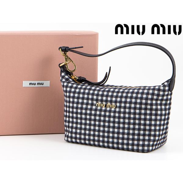 ミュウミュウ miumiu ミュウ スピリット プリントファイユ ミニバッグ ブラック ライトベージ...