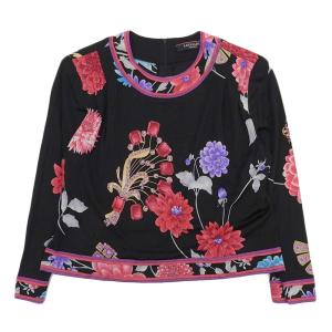 美品 レオナール 現行タグ ウール×シルク 花柄トリム 長袖 クルー 