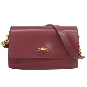 美品 ロンシャン LONGCHAMP 現行ゴールドロゴ レザー チェーン ショルダー クロスボディ 斜掛 バッグ ボルドー プリアージュ レディース LONGCHAMP（ロンシャン） 美品 現行ゴールドロゴ レザー チェーン