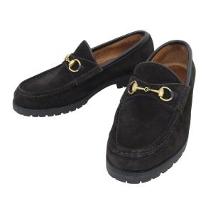 美品 グッチ GUCCI トムフォード期 1016105 ホースビット スエードレザー ローファー シューズ ブーツ 6.5 B 23-23.5cm 濃茶×黒 レディース 旅