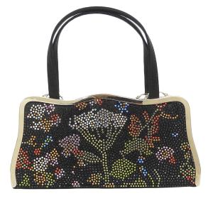超美品 アスプレイ ASPREY 希少 シルクサテン スワロフスキー ビジュー クラスプ ハンドバッグ ミニバッグ ブラック レディース