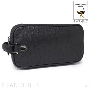 オーストリッチ セカンドバッグ メンズ ブラック Wファスナー コンパクト 紳士用 新品