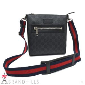 グッチ メッセンジャーバッグ スモール GGスプリームキャンバス ブラック×グレー 523599 GUCCI 未使用品｜brandhills