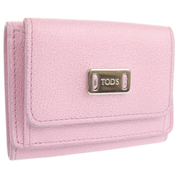 トッズ TOD’s 三つ折り財布 ロゴ ピンク レザー コンパクトウォレット 中古AB 261546